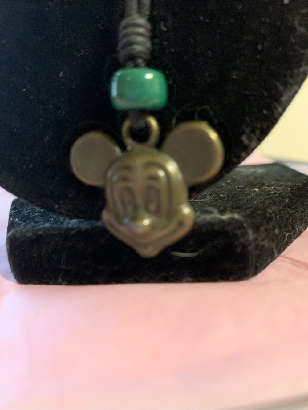 Bronze-tone Cartoon Character Pendant Necklace with Green Bead Mickey Mouse